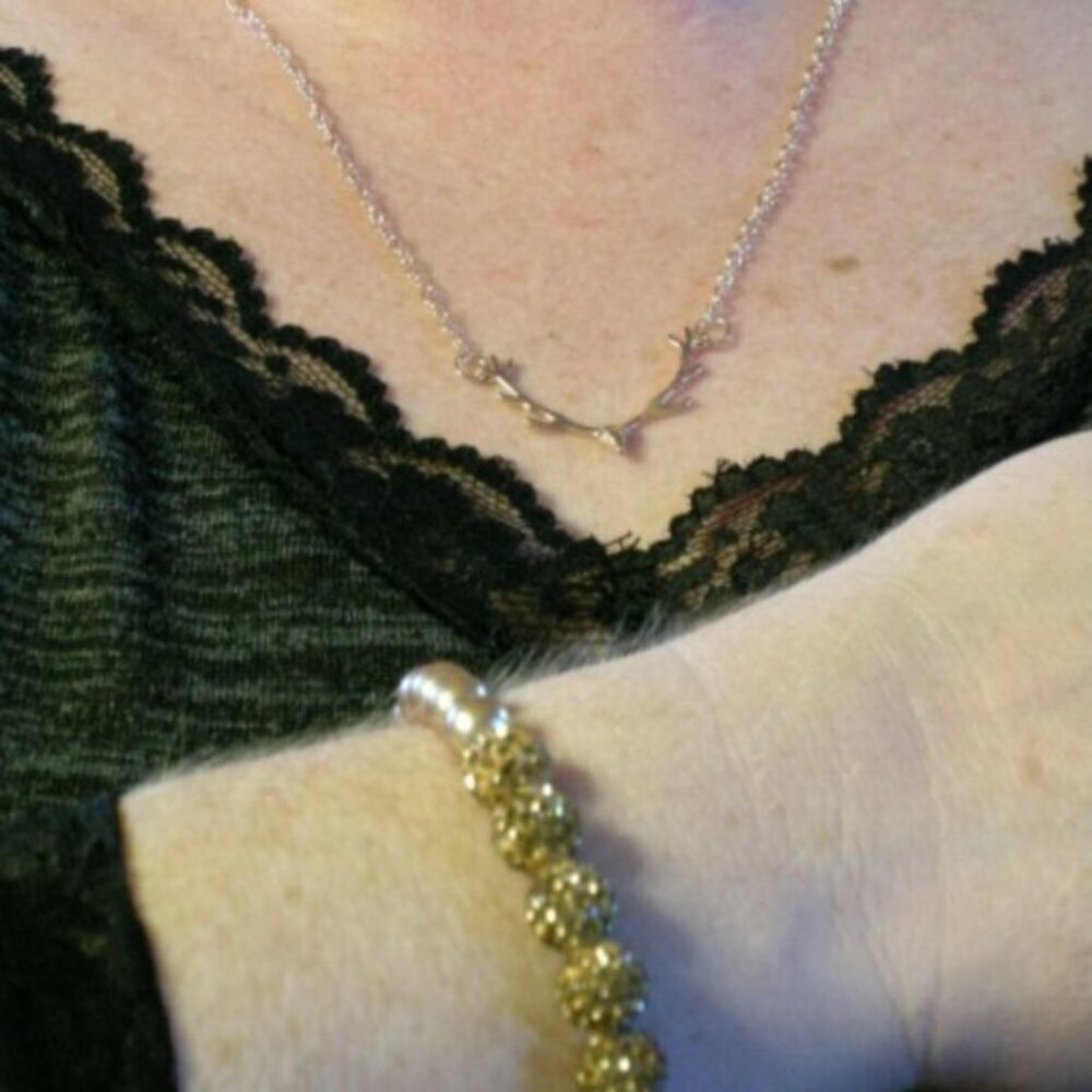 Rose Gold Antler Necklace and Stretch Bracelet Set